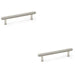 2x Knurled T Bar Pull Handle Polished Nickel 128mm Centres Premium Drawer Door