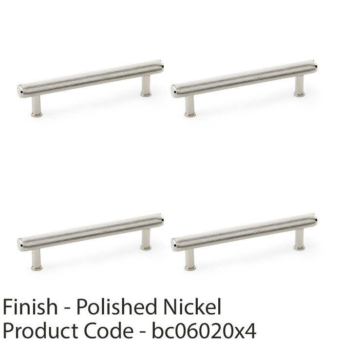4x Knurled T Bar Pull Handle Polished Nickel 128mm Centres Premium Drawer Door 1