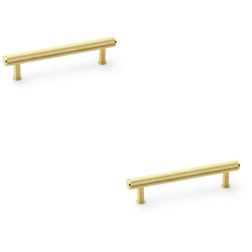 2 PACK Knurled T Bar Pull Handle Satin Brass 128mm Centres Premium Drawer Door