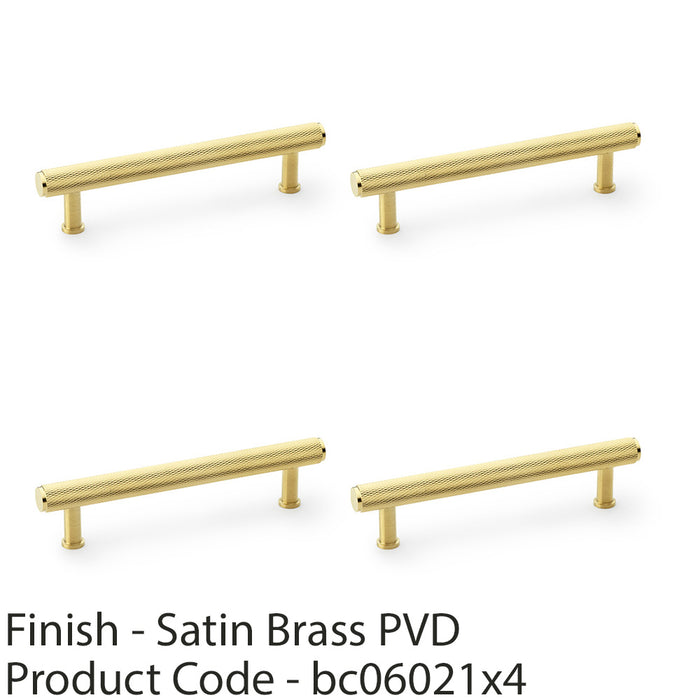 4 PACK Knurled T Bar Pull Handle Satin Brass 128mm Centres Premium Drawer Door 1
