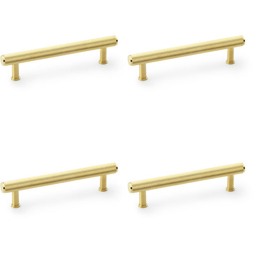 4 PACK Knurled T Bar Pull Handle Satin Brass 128mm Centres Premium Drawer Door