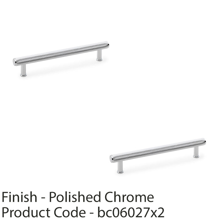 2x Knurled T Bar Pull Handle Polished Chrome 160mm Centres Premium Drawer Door 1