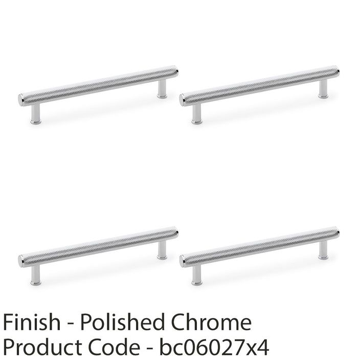 4x Knurled T Bar Pull Handle Polished Chrome 160mm Centres Premium Drawer Door 1