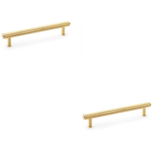 2 PACK Knurled T Bar Pull Handle Satin Brass 160mm Centres Premium Drawer Door