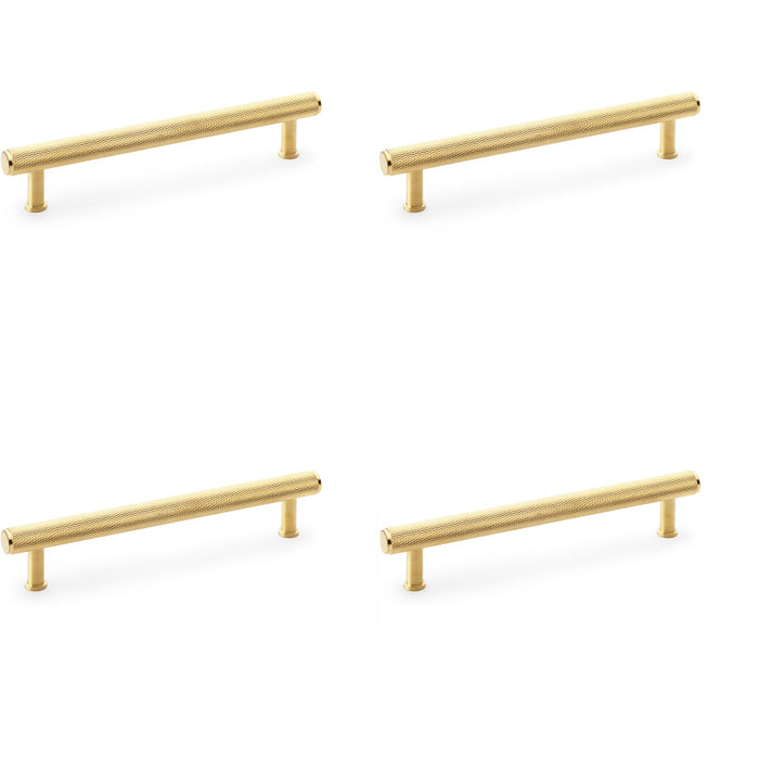 4 PACK Knurled T Bar Pull Handle Satin Brass 160mm Centres Premium Drawer Door