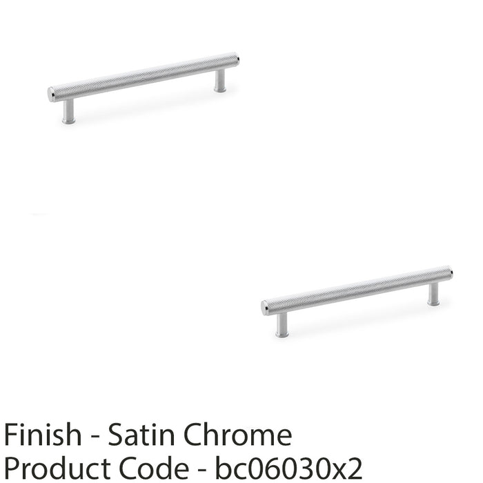 2 PACK Knurled T Bar Pull Handle Satin Chrome 160mm Centres Premium Drawer Door 1