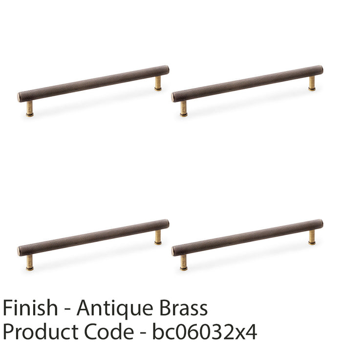 4 PACK Knurled T Bar Pull Handle Antique Brass 224mm Centres Premium Drawer Door 1