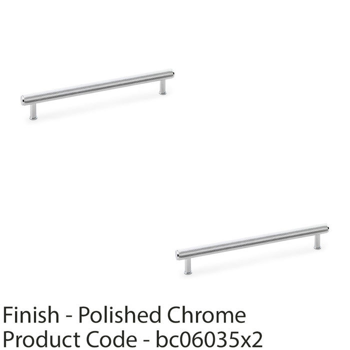 2x Knurled T Bar Pull Handle Polished Chrome 224mm Centres Premium Drawer Door 1