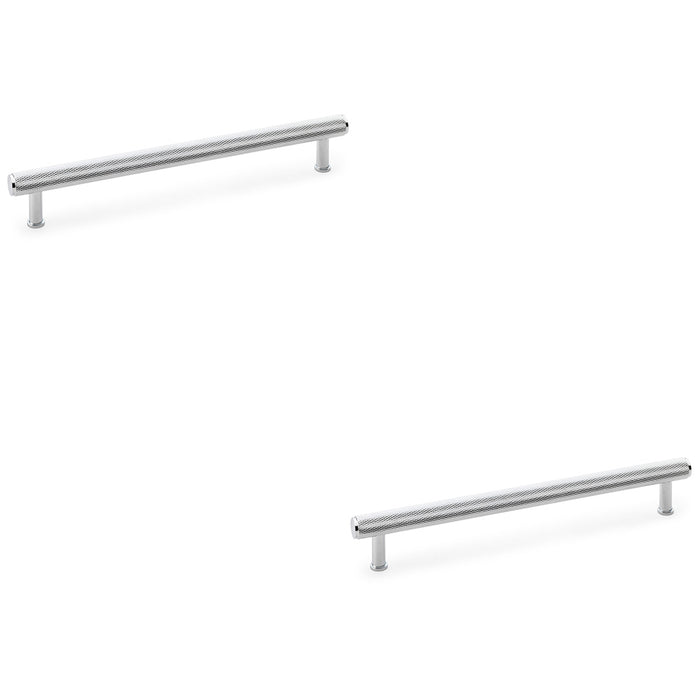 2x Knurled T Bar Pull Handle Polished Chrome 224mm Centres Premium Drawer Door