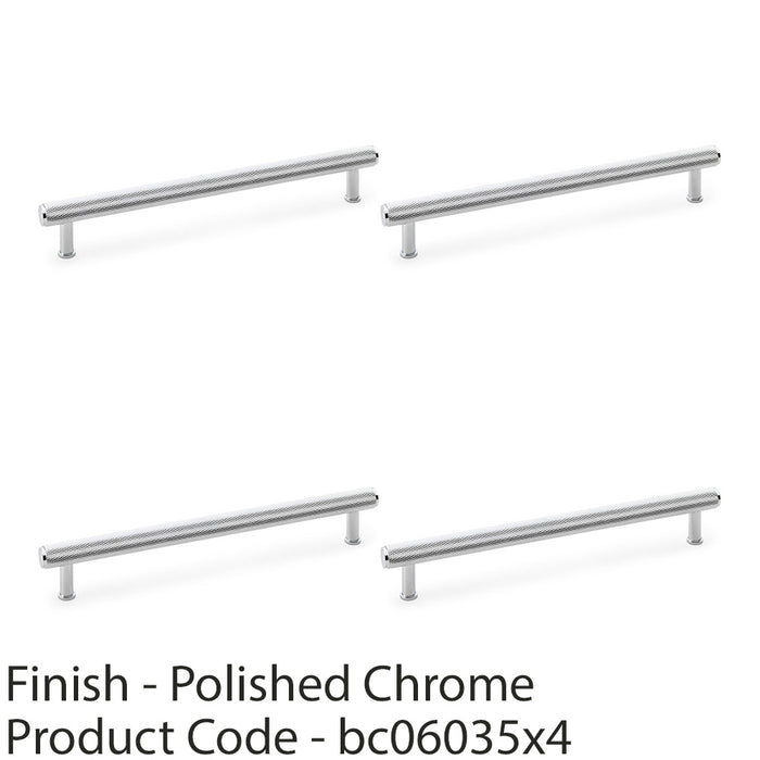 4x Knurled T Bar Pull Handle Polished Chrome 224mm Centres Premium Drawer Door 1