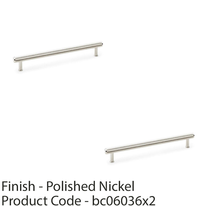 2x Knurled T Bar Pull Handle Polished Nickel 224mm Centres Premium Drawer Door 1