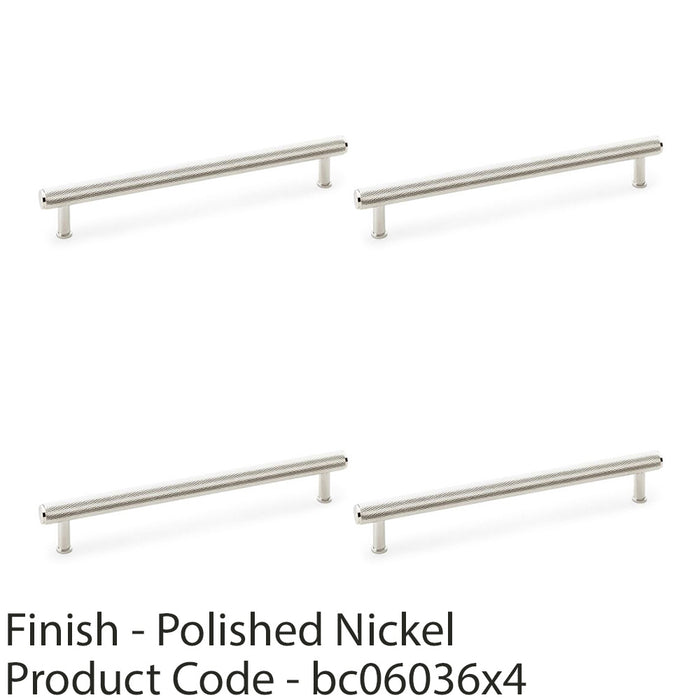 4x Knurled T Bar Pull Handle Polished Nickel 224mm Centres Premium Drawer Door 1