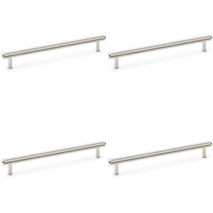 4x Knurled T Bar Pull Handle Polished Nickel 224mm Centres Premium Drawer Door