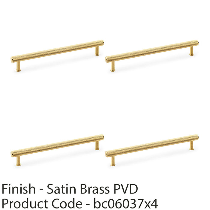 4 PACK Knurled T Bar Pull Handle Satin Brass 224mm Centres Premium Drawer Door 1
