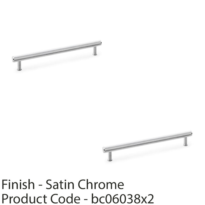 2 PACK Knurled T Bar Pull Handle Satin Chrome 224mm Centres Premium Drawer Door 1