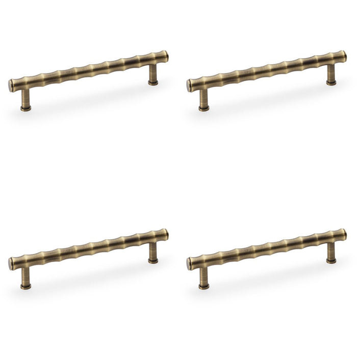 4 PACK Bamboo T Bar Pull Handle Antique Brass 128mm Centres SOLID BRASS Door