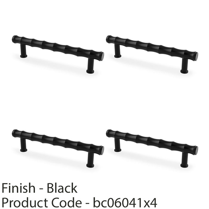4 PACK Bamboo T Bar Pull Handle Matt Black 128mm Centres SOLID BRASS Drawer Door 1