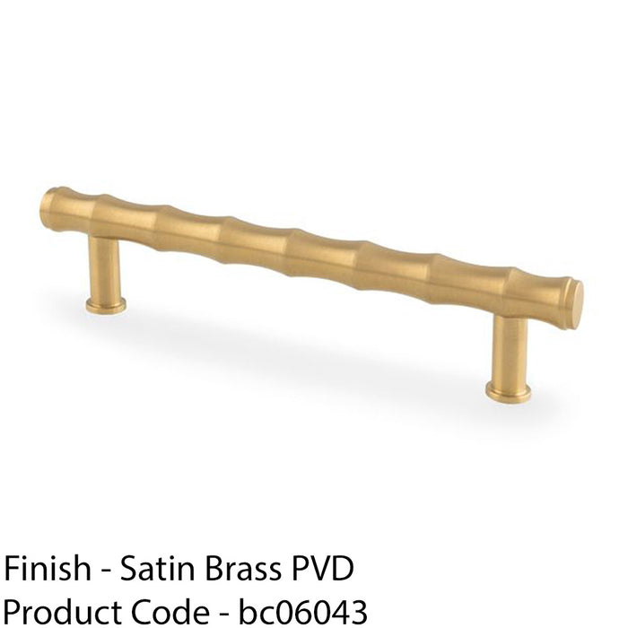 Bamboo T Bar Pull Handle - Satin Brass 128mm Centres SOLID BRASS Drawer Door 1