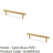 2x Bamboo T Bar Pull Handle Satin Brass 128mm Centres SOLID BRASS Drawer Door 1