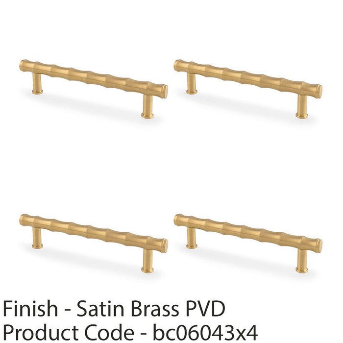 4x Bamboo T Bar Pull Handle Satin Brass 128mm Centres SOLID BRASS Drawer Door 1