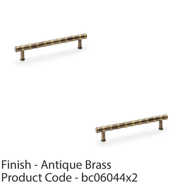 2 PACK Bamboo T Bar Pull Handle Antique Brass 160mm Centres SOLID BRASS Door 1