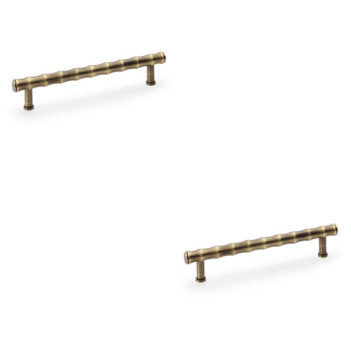 2 PACK Bamboo T Bar Pull Handle Antique Brass 160mm Centres SOLID BRASS Door