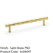 Bamboo T Bar Pull Handle - Satin Brass 160mm Centres SOLID BRASS Drawer Door 1