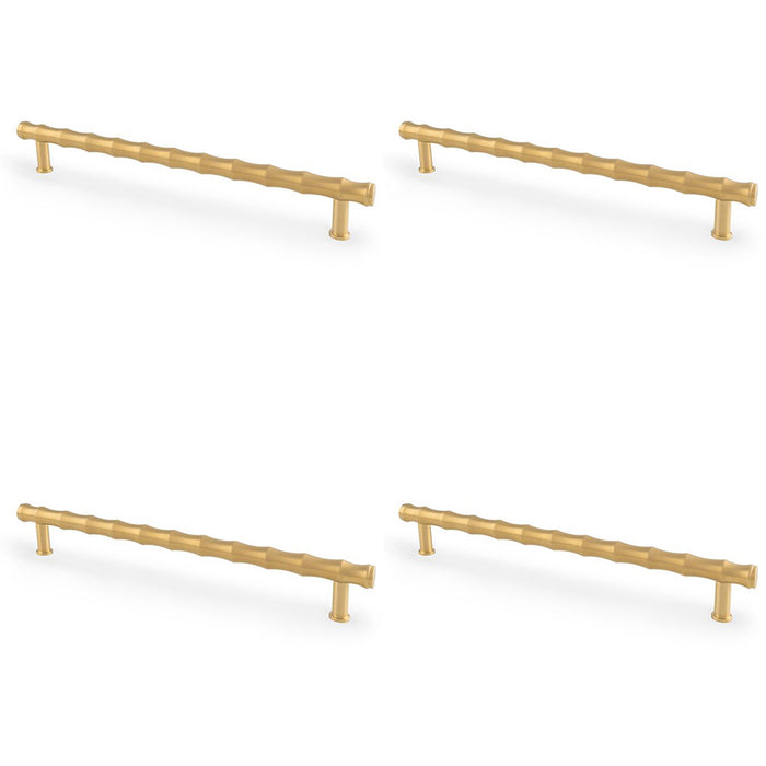 4x Bamboo T Bar Pull Handle Satin Brass 224mm Centres SOLID BRASS Drawer Door