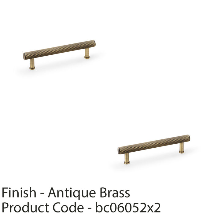 2 PACK Reeded T Bar Pull Handle Antique Brass 128mm Centres SOLID BRASS Lined 1
