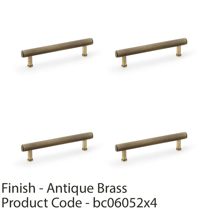 4 PACK Reeded T Bar Pull Handle Antique Brass 128mm Centres SOLID BRASS Lined 1