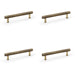 4 PACK Reeded T Bar Pull Handle Antique Brass 128mm Centres SOLID BRASS Lined