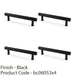 4x Reeded T Bar Pull Handle Matt Black 128mm Centres SOLID BRASS Drawer Lined 1