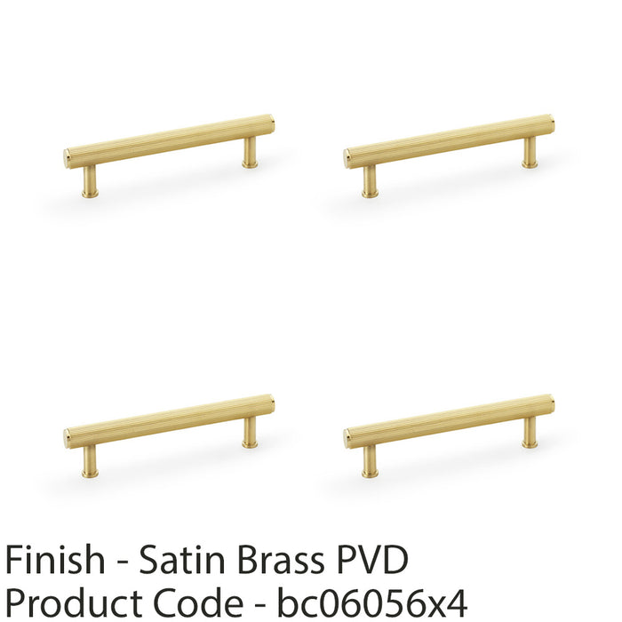 4x Reeded T Bar Pull Handle Satin Brass 128mm Centres SOLID BRASS Drawer Lined 1
