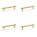 4x Reeded T Bar Pull Handle Satin Brass 128mm Centres SOLID BRASS Drawer Lined