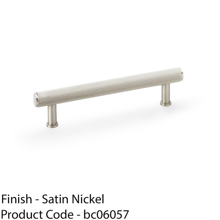Reeded T Bar Pull Handle - Satin Nickel - 128mm Centres SOLID BRASS Drawer Lined 1