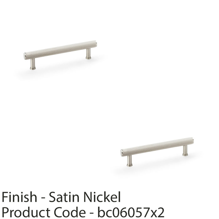 2 PACK Reeded T Bar Pull Handle Satin Nickel 128mm Centres SOLID BRASS Lined 1