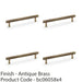 4 PACK Reeded T Bar Pull Handle Antique Brass 160mm Centres SOLID BRASS Lined 1