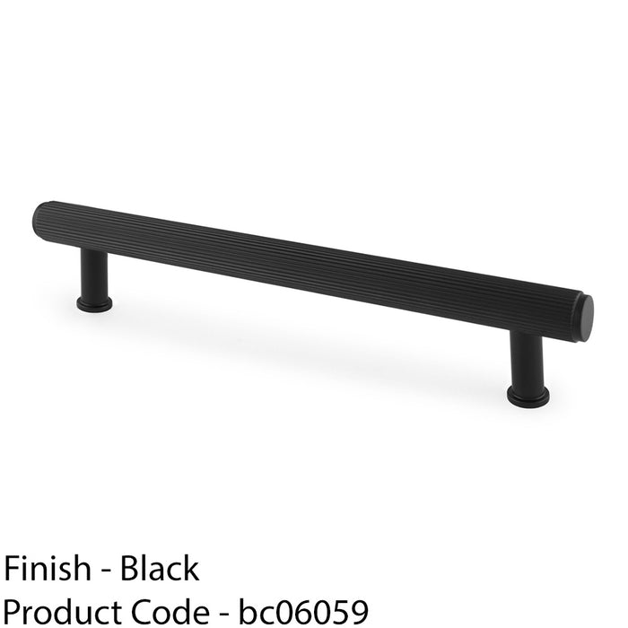 Reeded T Bar Pull Handle - Matt Black 160mm Centres SOLID BRASS Drawer Lined 1