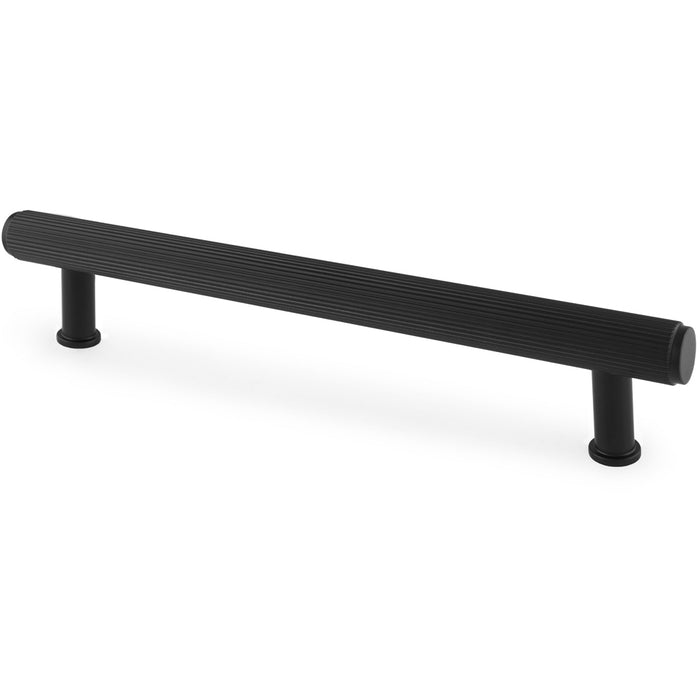 Reeded T Bar Pull Handle - Matt Black 160mm Centres SOLID BRASS Drawer Lined