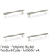 4 PACK Reeded T Bar Pull Handle Polished Nickel 160mm Centre SOLID BRASS Lined 1