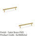 2x Reeded T Bar Pull Handle Satin Brass 160mm Centres SOLID BRASS Drawer Lined 1