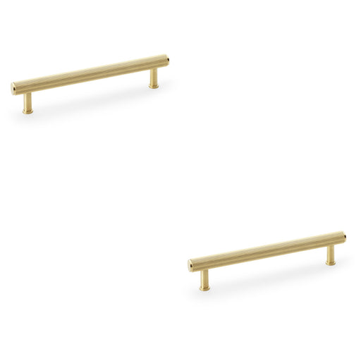 2x Reeded T Bar Pull Handle Satin Brass 160mm Centres SOLID BRASS Drawer Lined