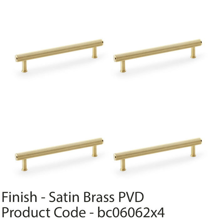 4x Reeded T Bar Pull Handle Satin Brass 160mm Centres SOLID BRASS Drawer Lined 1