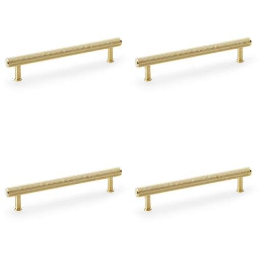 4x Reeded T Bar Pull Handle Satin Brass 160mm Centres SOLID BRASS Drawer Lined