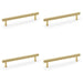 4x Reeded T Bar Pull Handle Satin Brass 160mm Centres SOLID BRASS Drawer Lined