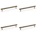 4 PACK Reeded T Bar Pull Handle Antique Brass 224mm Centres SOLID BRASS Lined