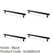 4x Reeded T Bar Pull Handle Matt Black 224mm Centres SOLID BRASS Drawer Lined 1