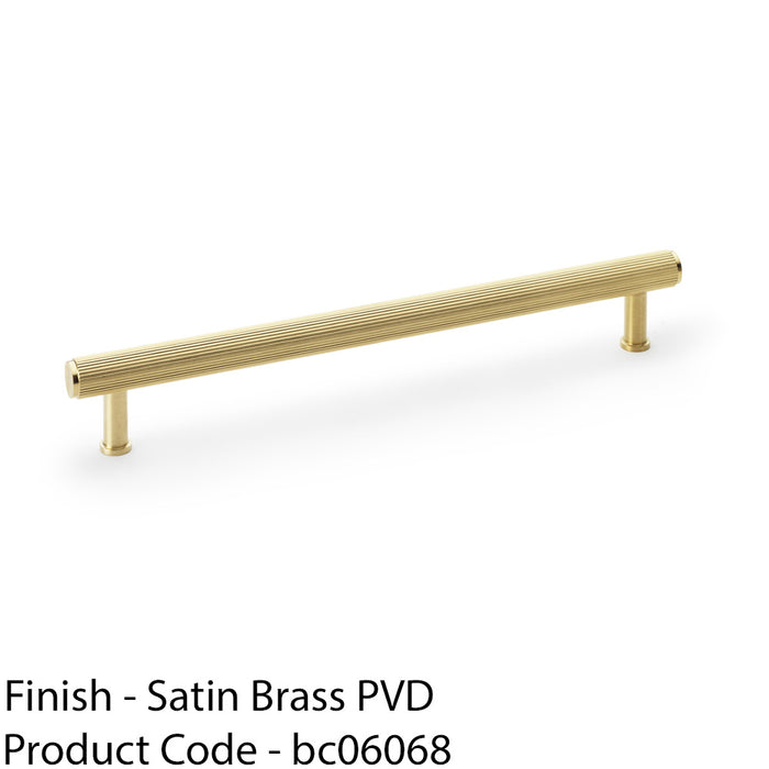 Reeded T Bar Pull Handle - Satin Brass - 224mm Centres SOLID BRASS Drawer Lined 1