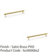 2x Reeded T Bar Pull Handle Satin Brass 224mm Centres SOLID BRASS Drawer Lined 1