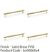 4x Reeded T Bar Pull Handle Satin Brass 224mm Centres SOLID BRASS Drawer Lined 1